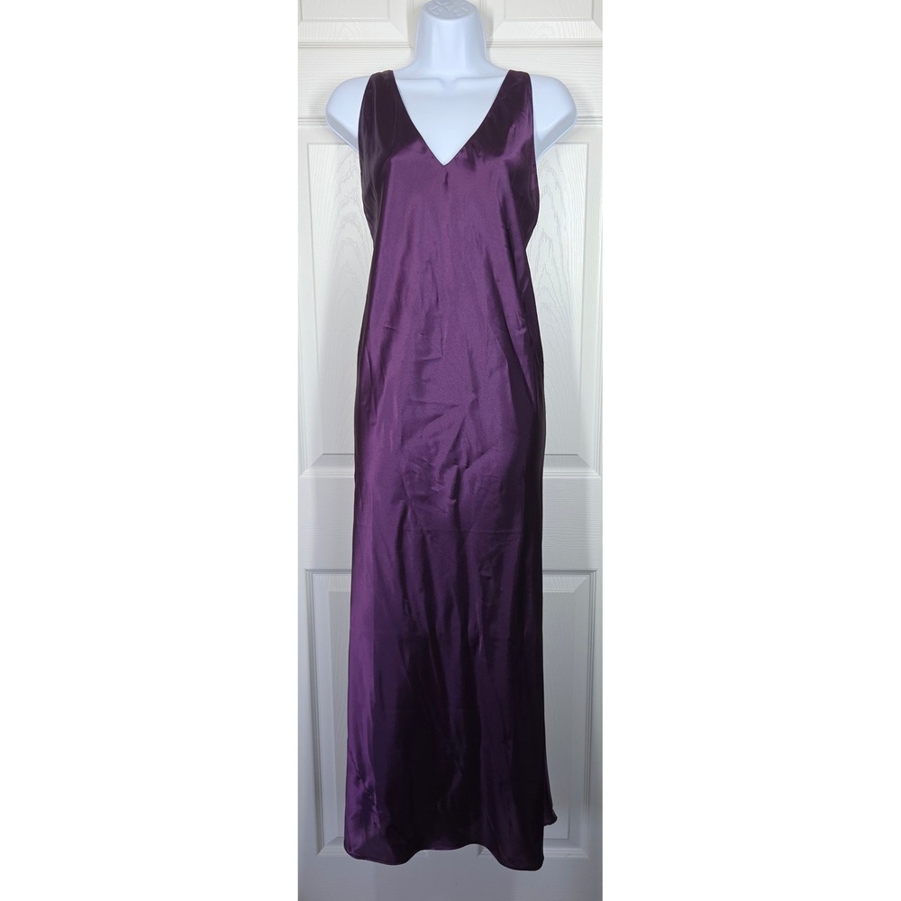 VTG 90s Fredericks of Hollywood Purple Liquid Satin Maxi Slip Dress Strappy L